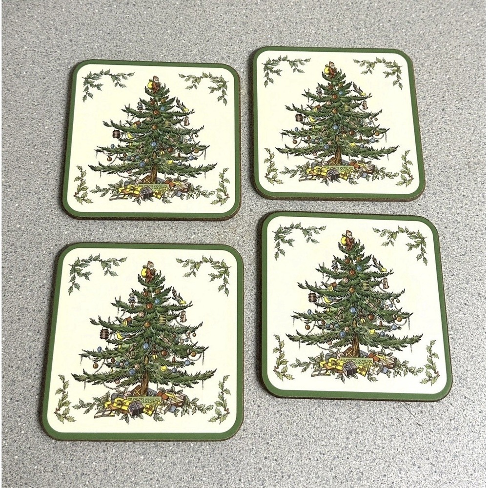 Vintage Spode Christmas Tree Pimpernel Hard Coasters Back Placemats Set Of 4